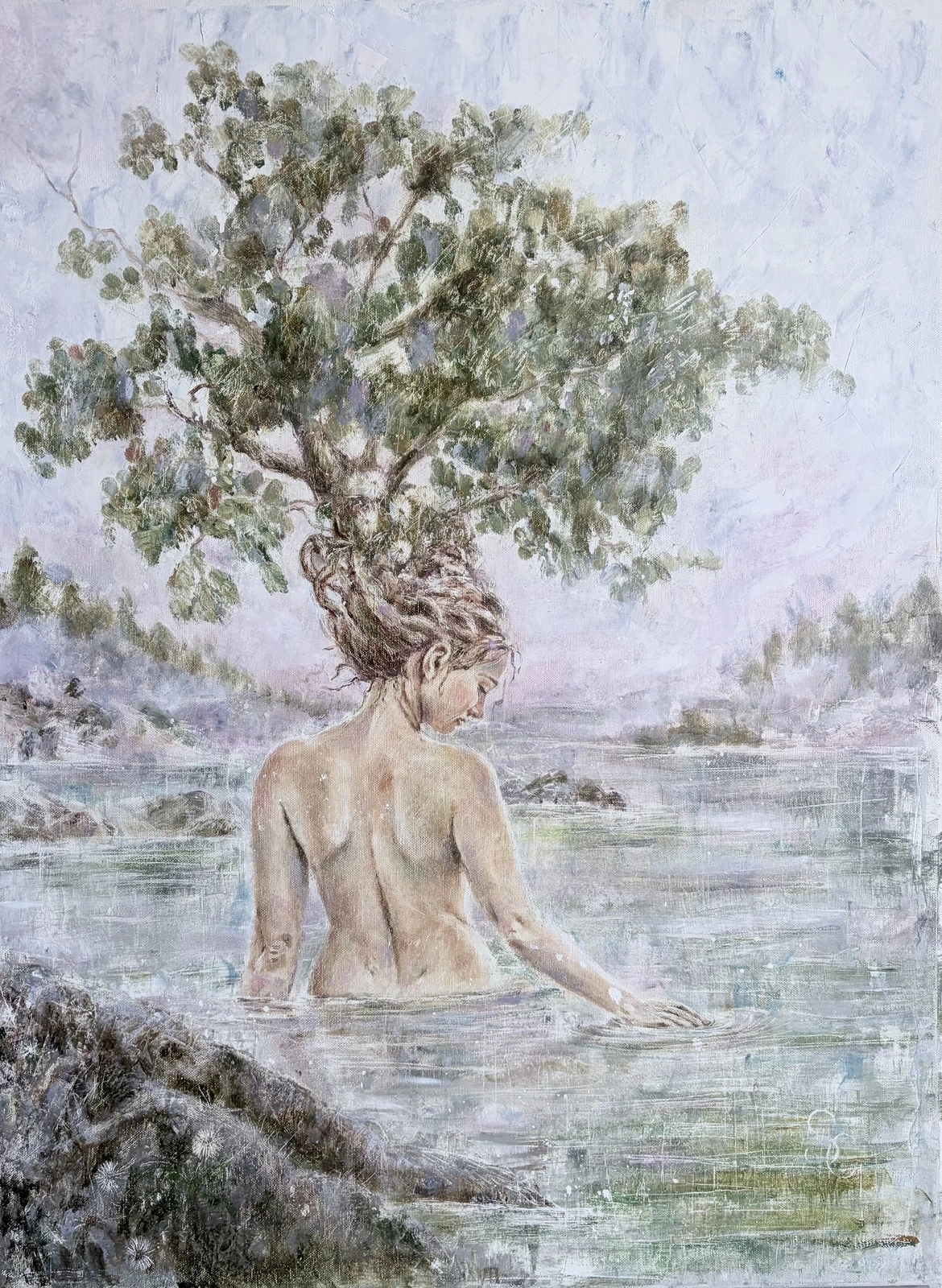Oljemålning Ursprunget- Kvinna och natur av Selene Caspian