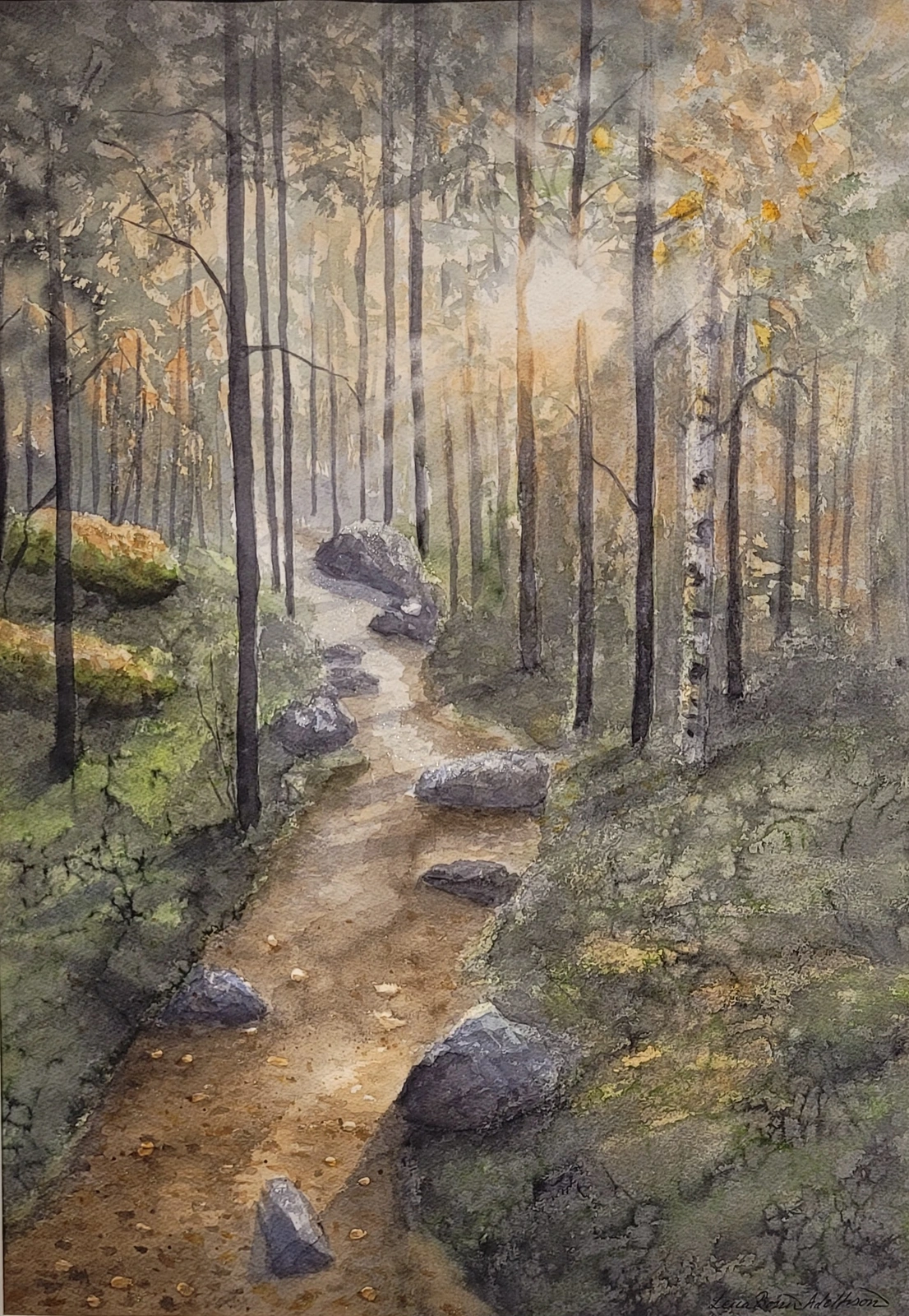 Akvarell Höstpromenad i skogen av Lena Bovin Adolfsson