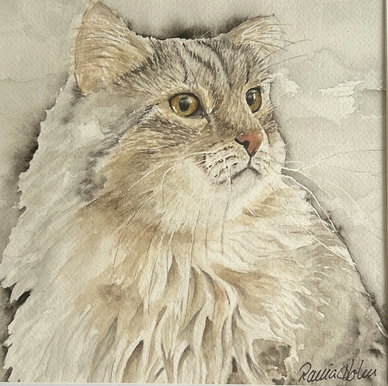 Akvarell Ljusbrun Katt av Rania Holm