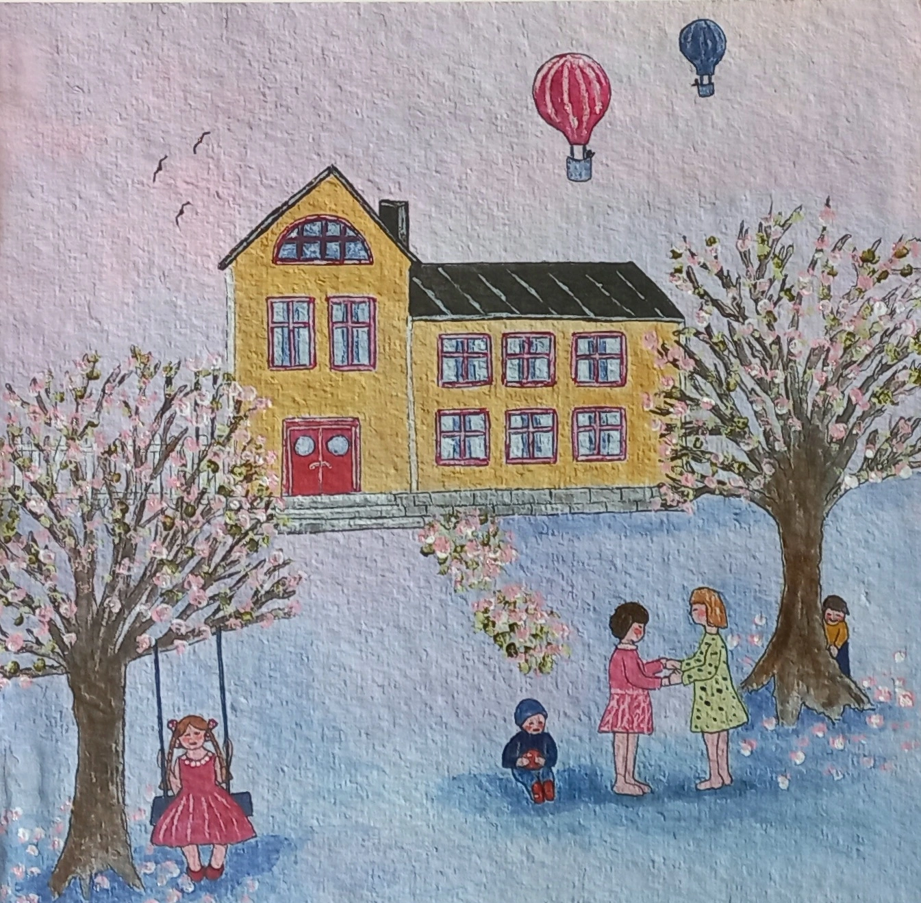Akrylmålning Lek i trädgården av Rose-Marie Österström