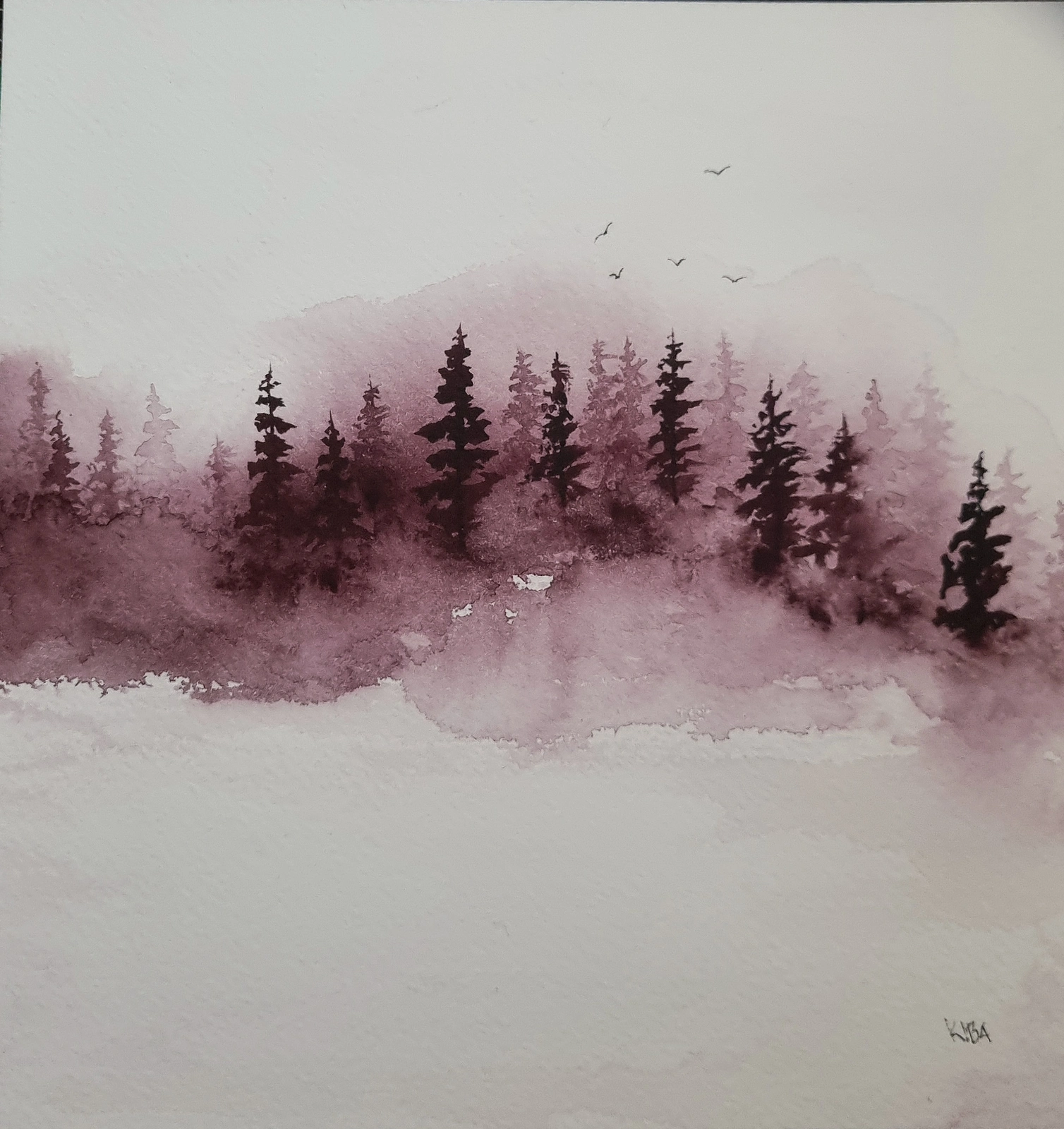 Akvarell Lila Miniskog av Kiba Gustafsson
