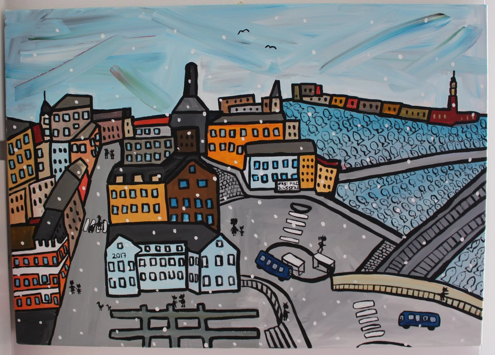 Akrylmålning Slussen av Orsi Mild