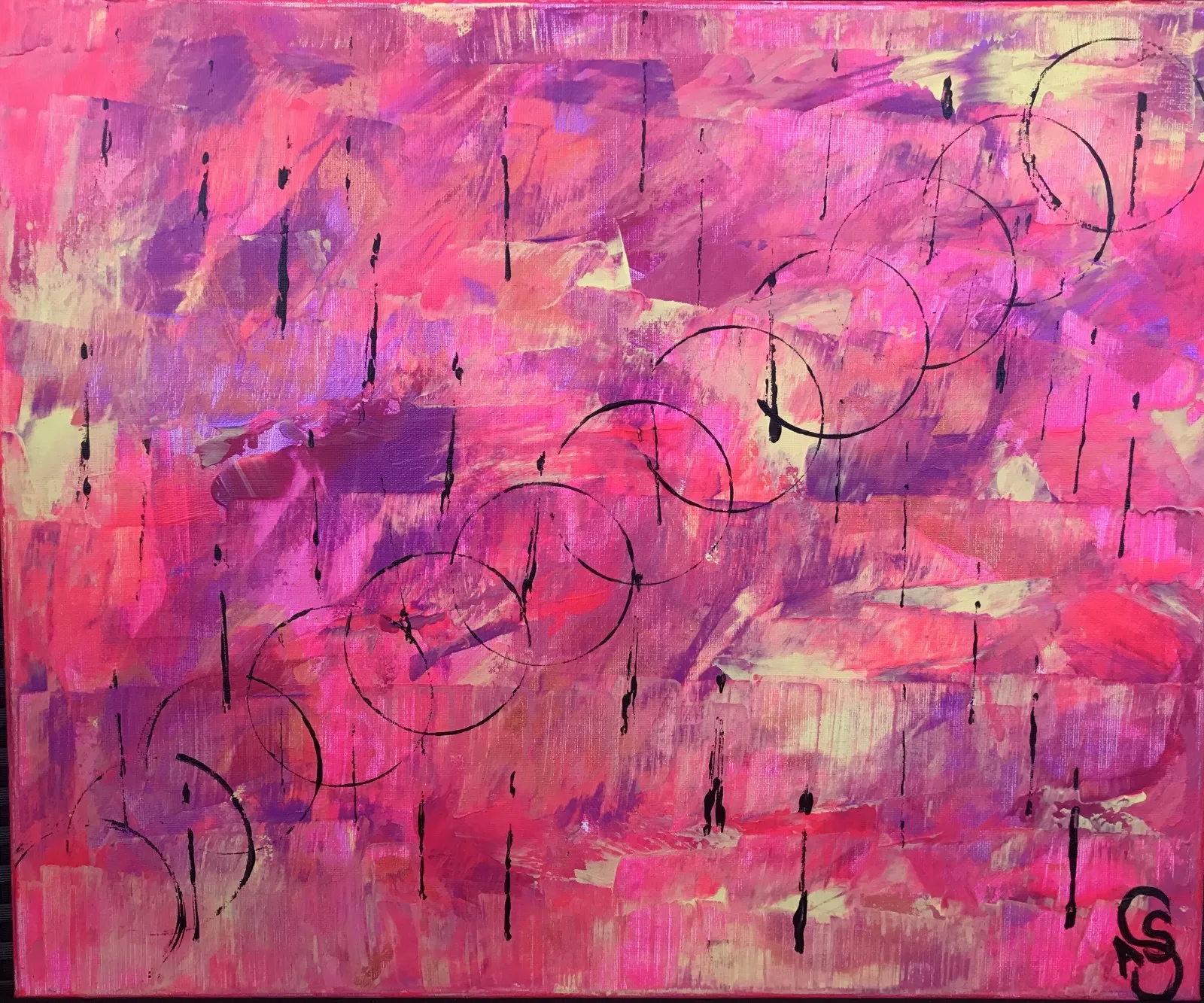 Akrylmålning Circle of pink fire av Ann-Sofie Stjernkvist