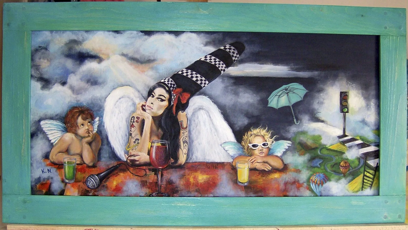 Akrylmålning Crossing (Amy Winehouse) av Krystyna Nordh