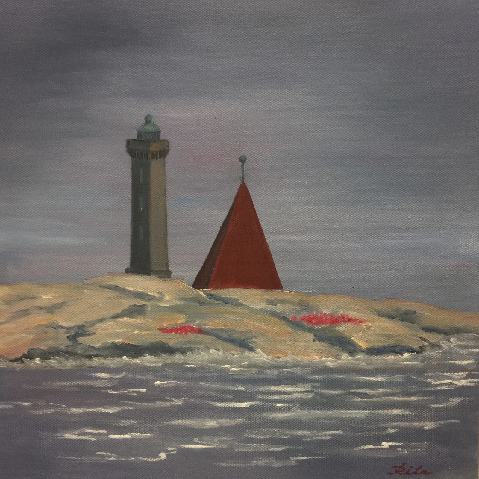 Oljemålning Vinga fyr av Rita Börjesson