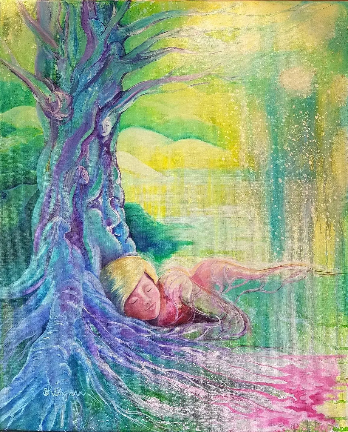 Akrylmålning Sleeping Beauty av Susanna Klingborn
