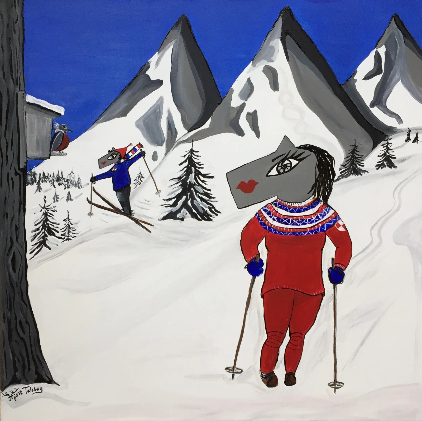 Akrylmålning Vintage skier av Catarina Hjort Tolstoy