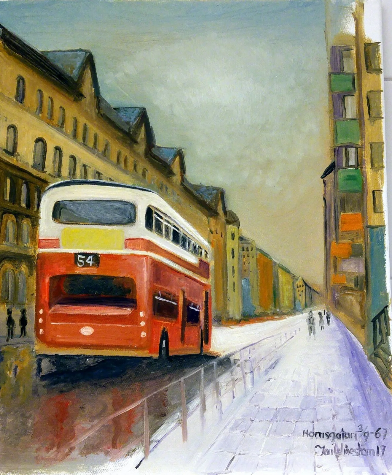 Oljemålning Buss på Hornsgatan Stockholm av Jan Wineström