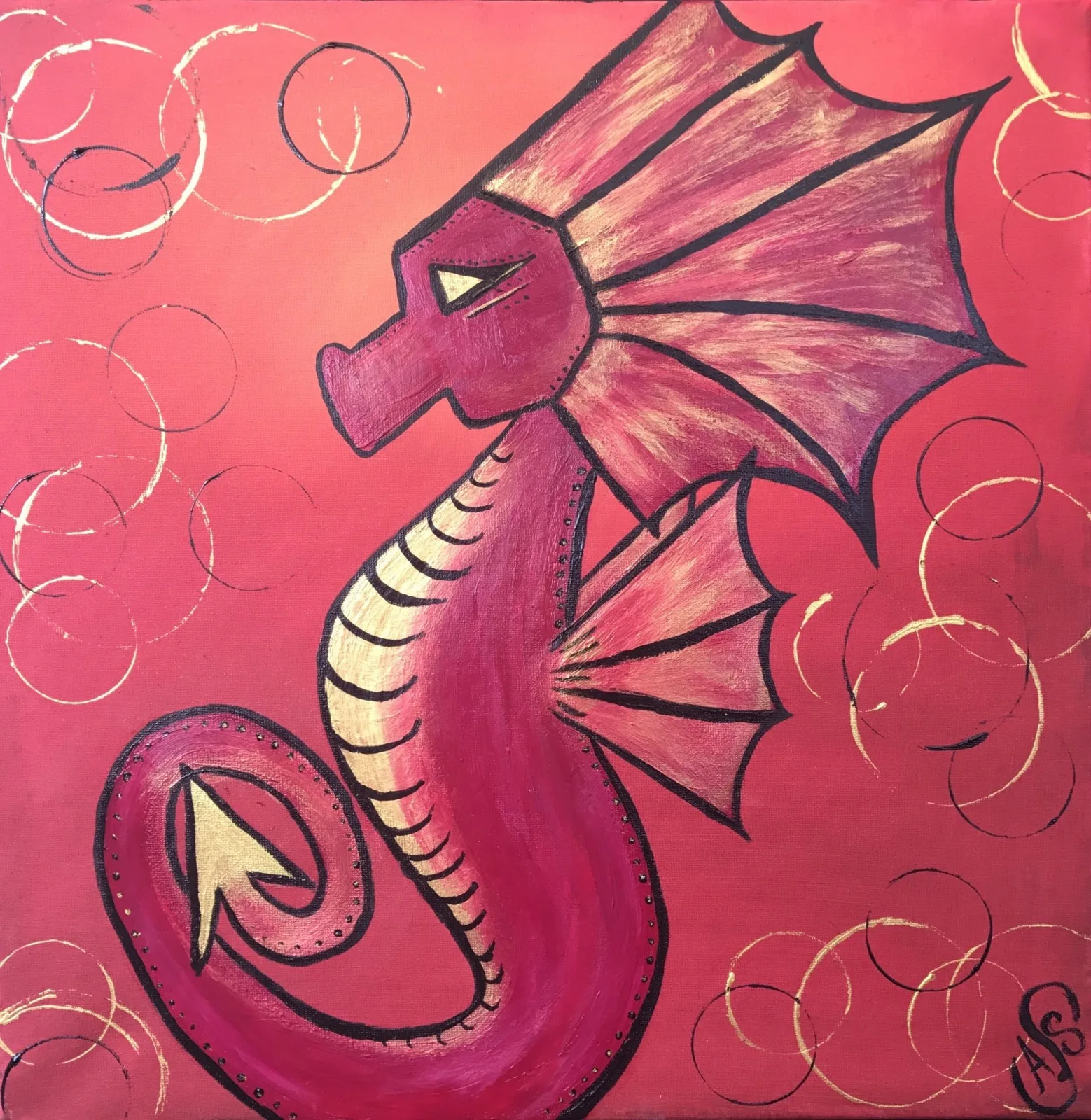 Akrylmålning Red Sea dragon av Ann-Sofie Stjernkvist