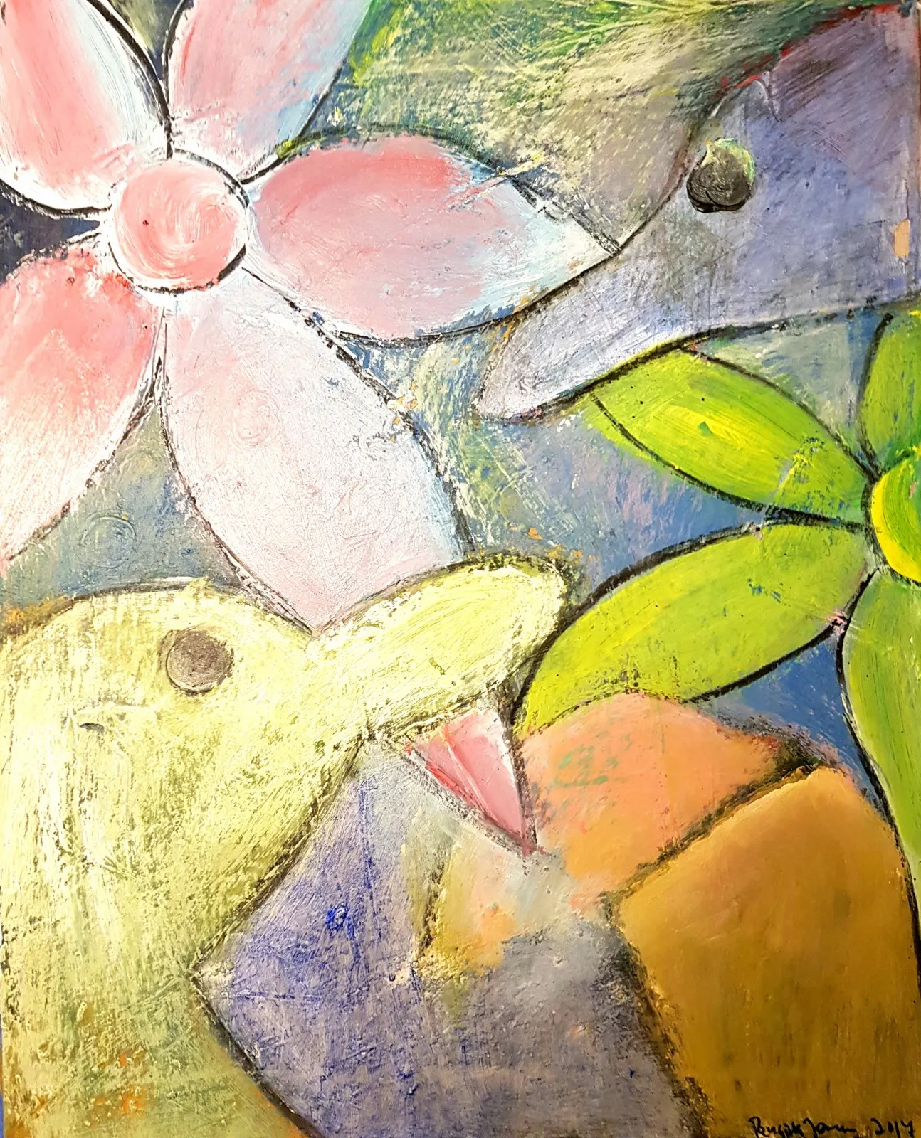 Akrylmålning Två fåglar av Birgitta Jonsson Bijon Art