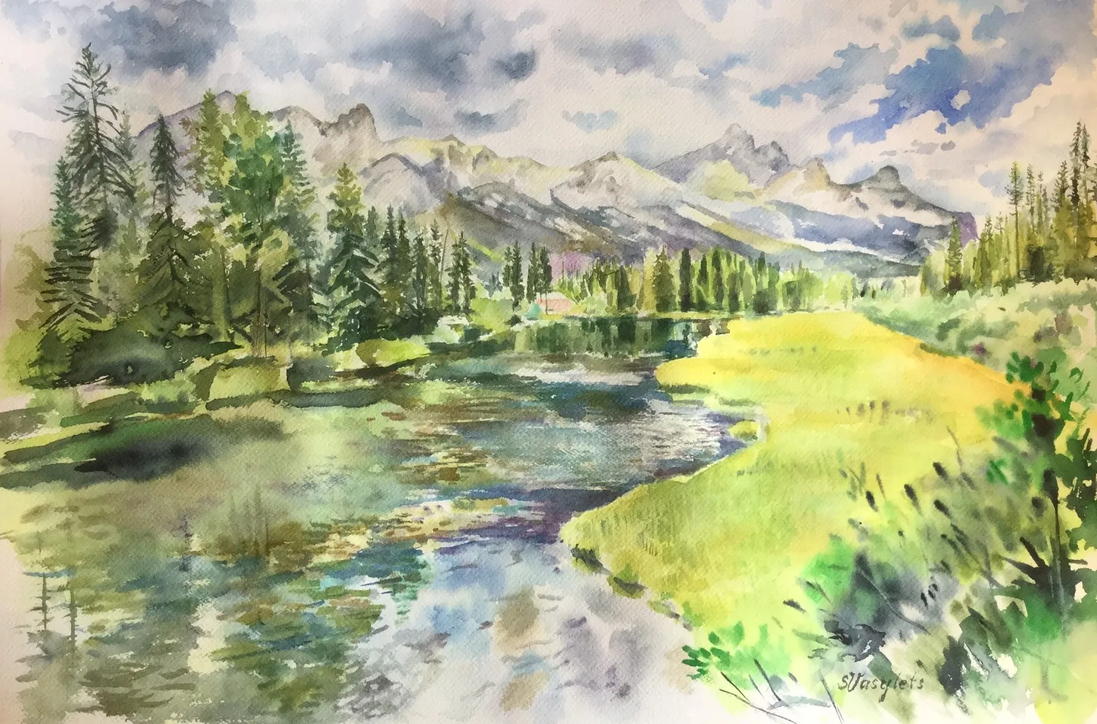Akvarell Canmore av Svitlana Vasylets