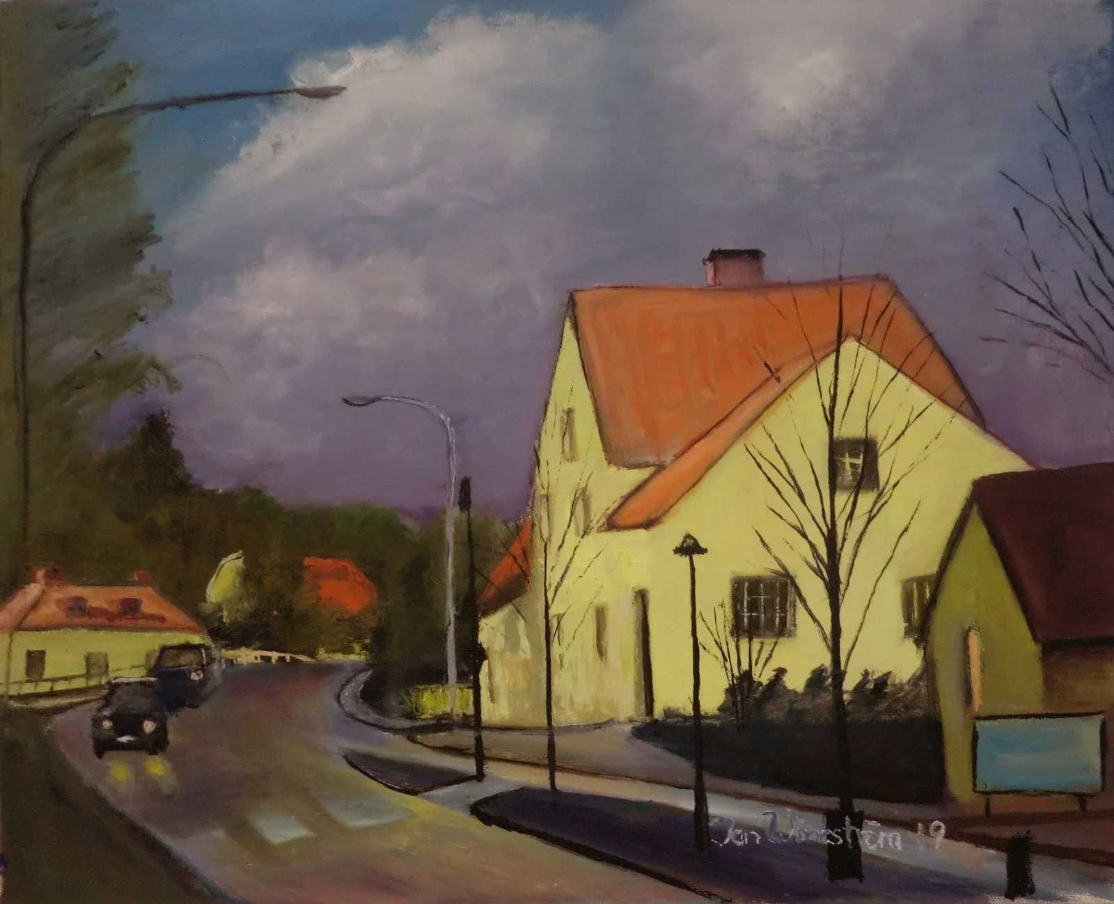 Oljemålning Stuvsta stationshus av Jan Wineström