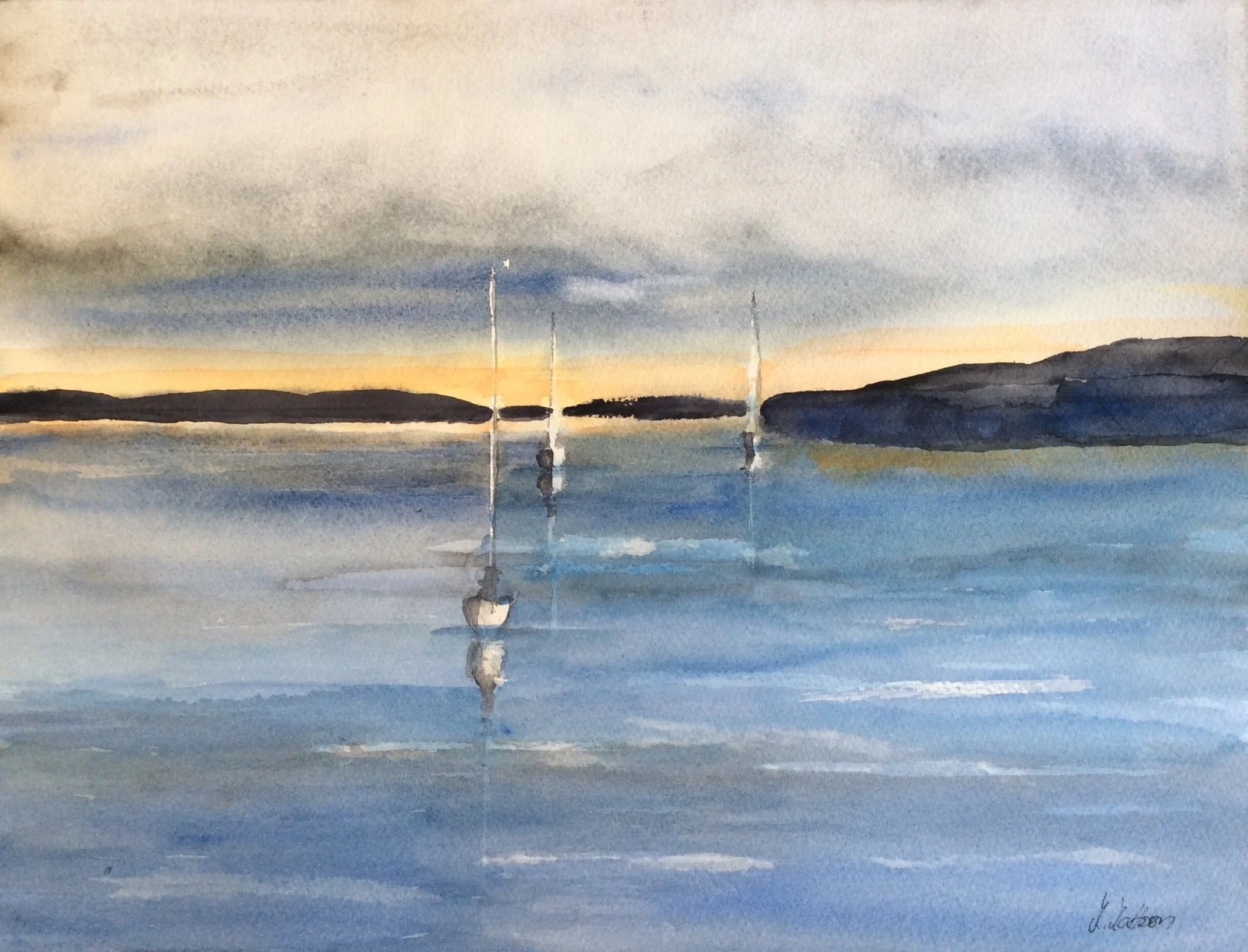 Akvarell Blått hav av Margareta Mattsson