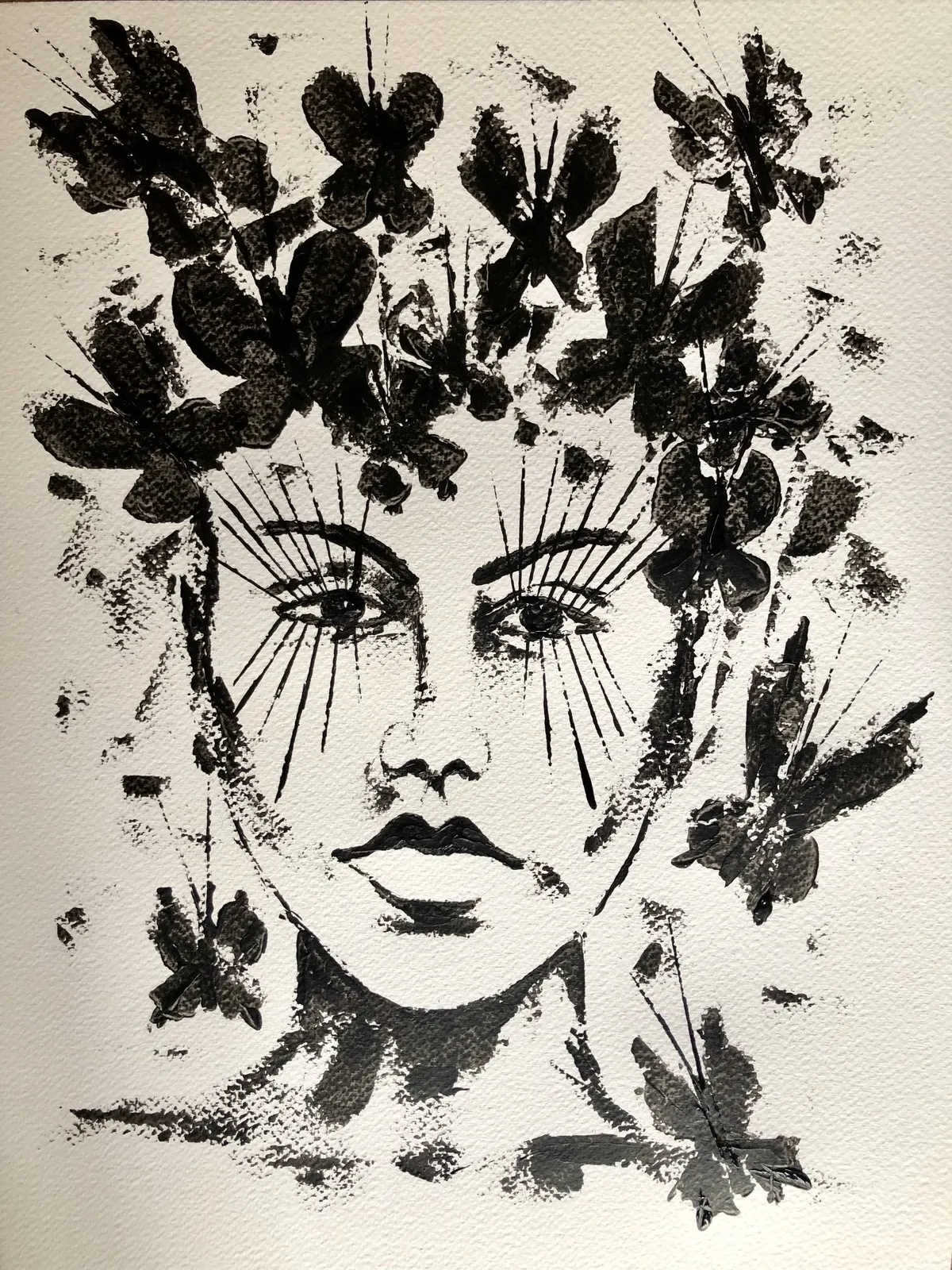 Akrylmålning Black Messy Butterflies av Susanne Cederlund