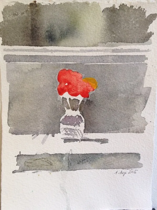 Akvarell Röd blomma av Anna Asp