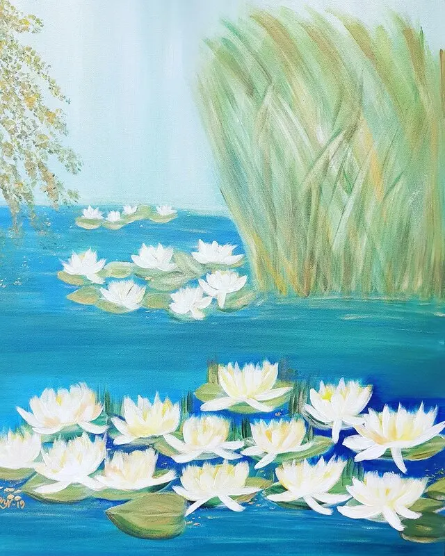 Akrylmålning Gardenpond av Karin Nilsson