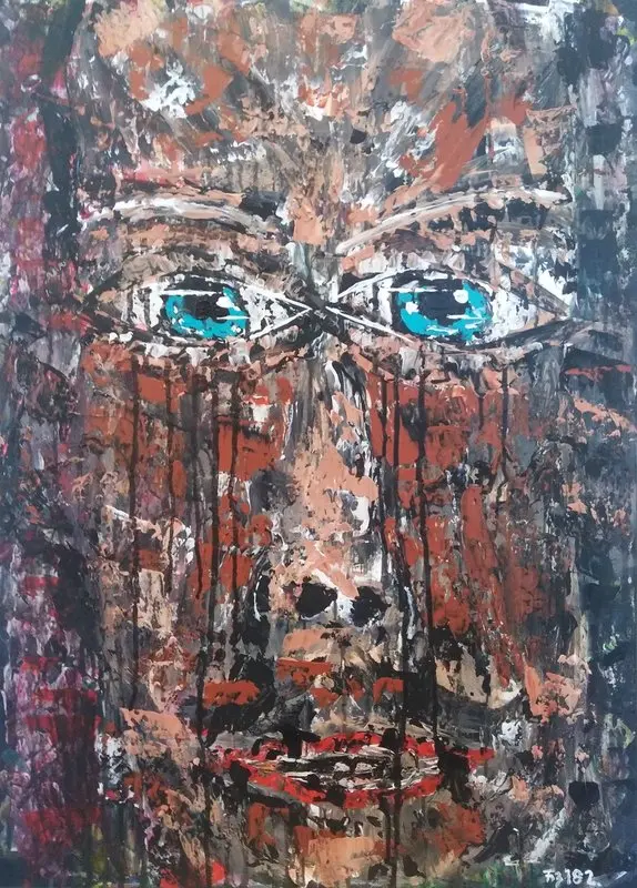 Akrylmålning Nr 182, Falling into pieces av Fredrik Bülow