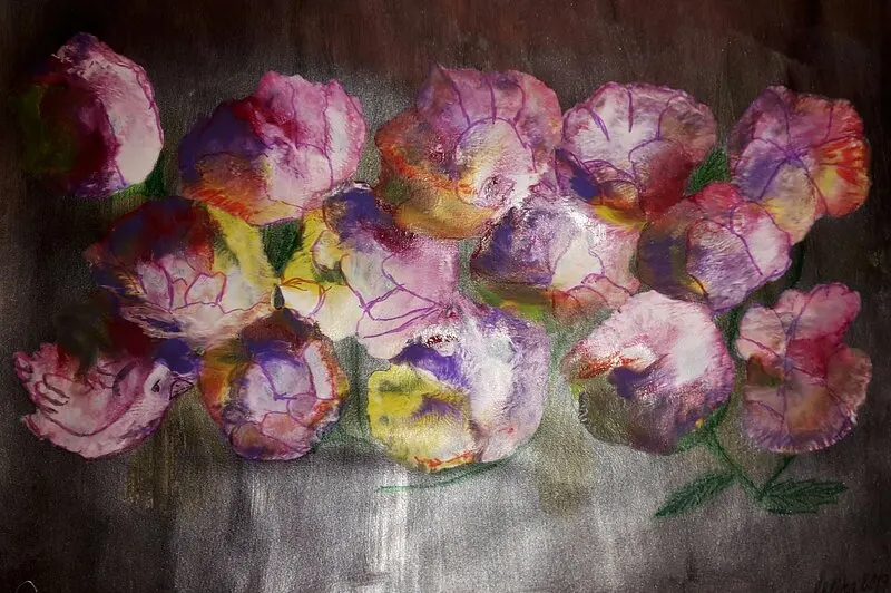 Akrylmålning Blomfantasy av Ellinor Karlsson