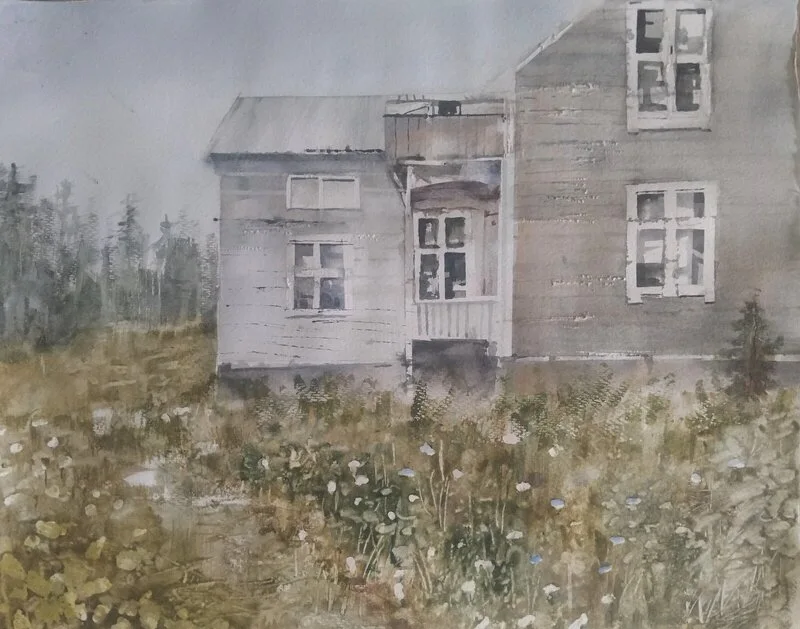 Akvarell Ödehus av Per Delborg