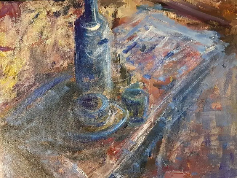 Oljemålning Table Blue av Anna-Mia Barwe