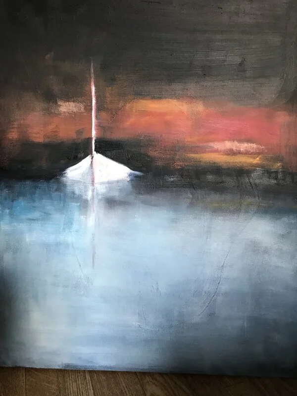 Oljemålning För i solnedgång av Lena Johansson