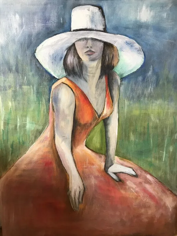 Oljemålning Sommarhatten av Lena Johansson