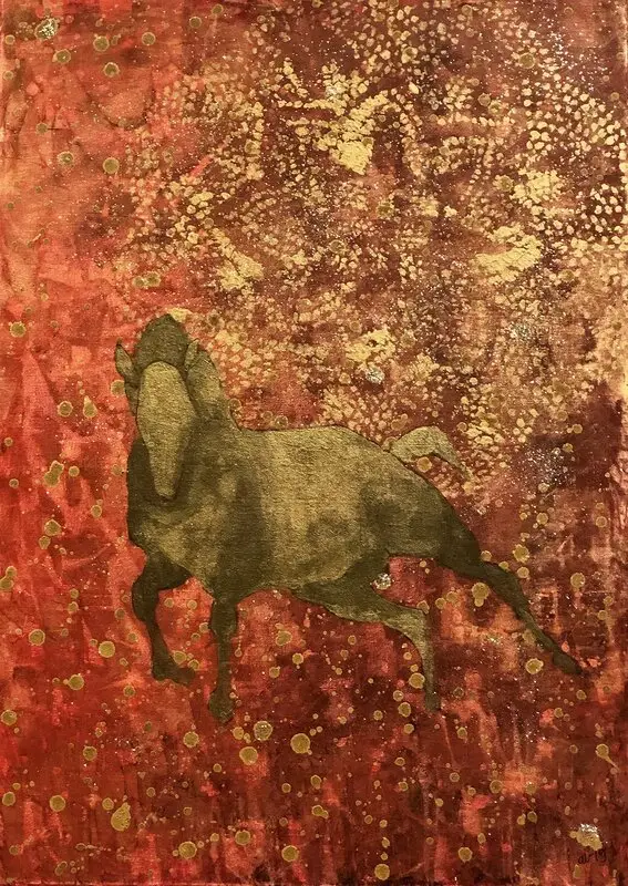 Akrylmålning Golden Horse av Annette Landin