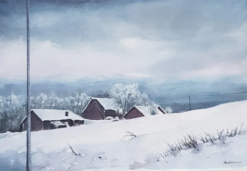 Akvarell Jämtlandsvinter av Bo Wiktorsson