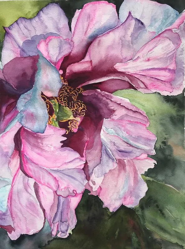 Akvarell Färgstark blomma av Ewa Helzen