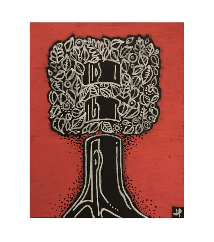 Akrylmålning Miniatyrträd 1 av Lotta Pressfeldt