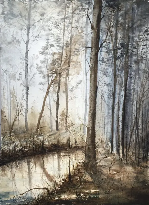 Akvarell En liten tjärn av Emelie Klockarås