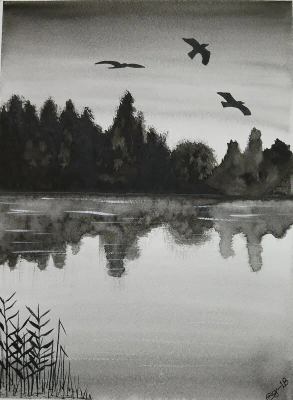 Akvarell Flying birds av Michaela Gustafsson