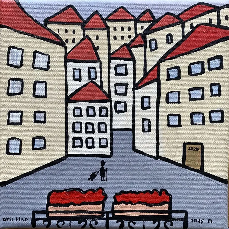 Akrylmålning Hus III av Orsi Mild