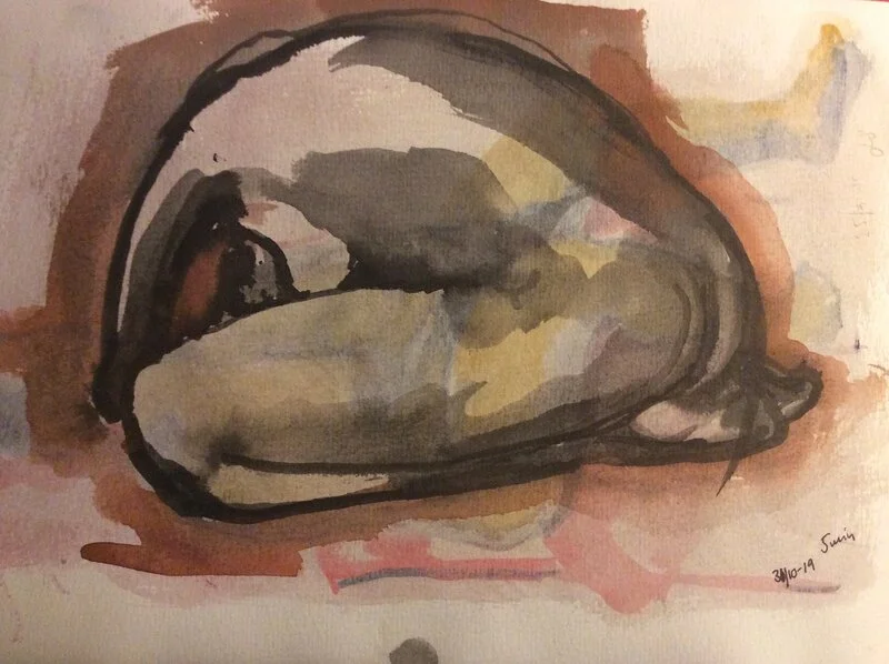 Akvarell Kroki, ihopkrupen av Lena Öhman