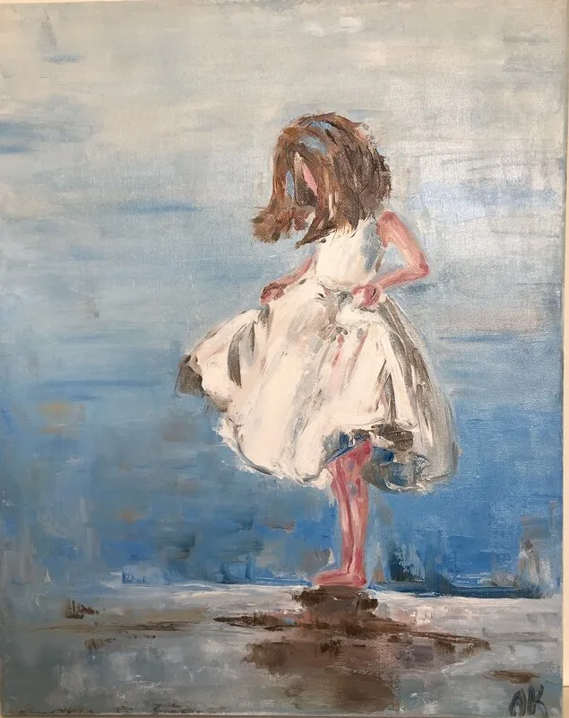Oljemålning "Childhood"/girl, flicka, barndom av Anna Vallgren