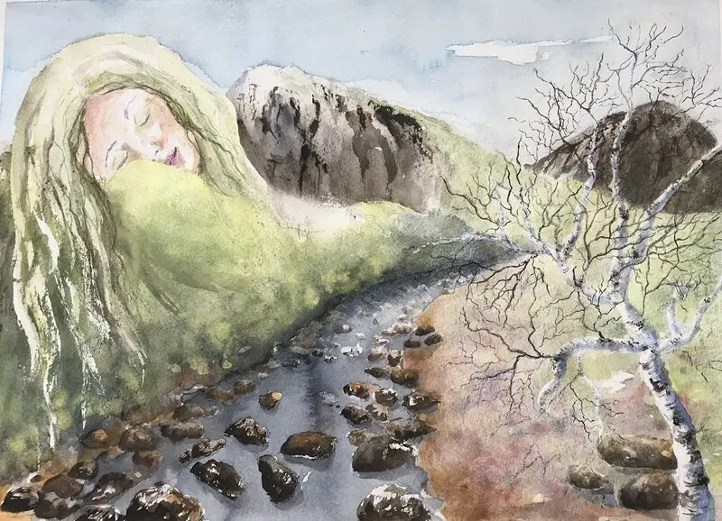 Akvarell När våren väcks till liv av Ulla Lidman