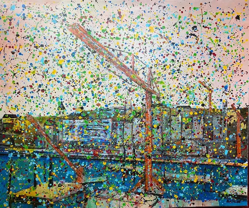 Akrylmålning Slussen av Fredrik Buxfeldt