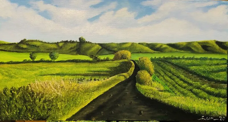 Oljemålning Into The Green av Sean Aghili