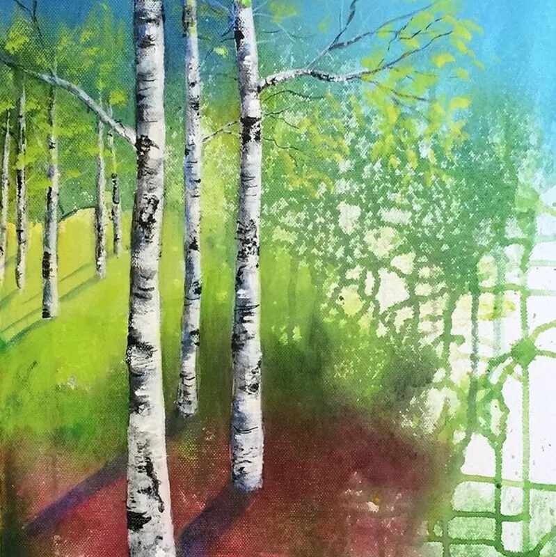 Akrylmålning Björkar av Ulla Lidman