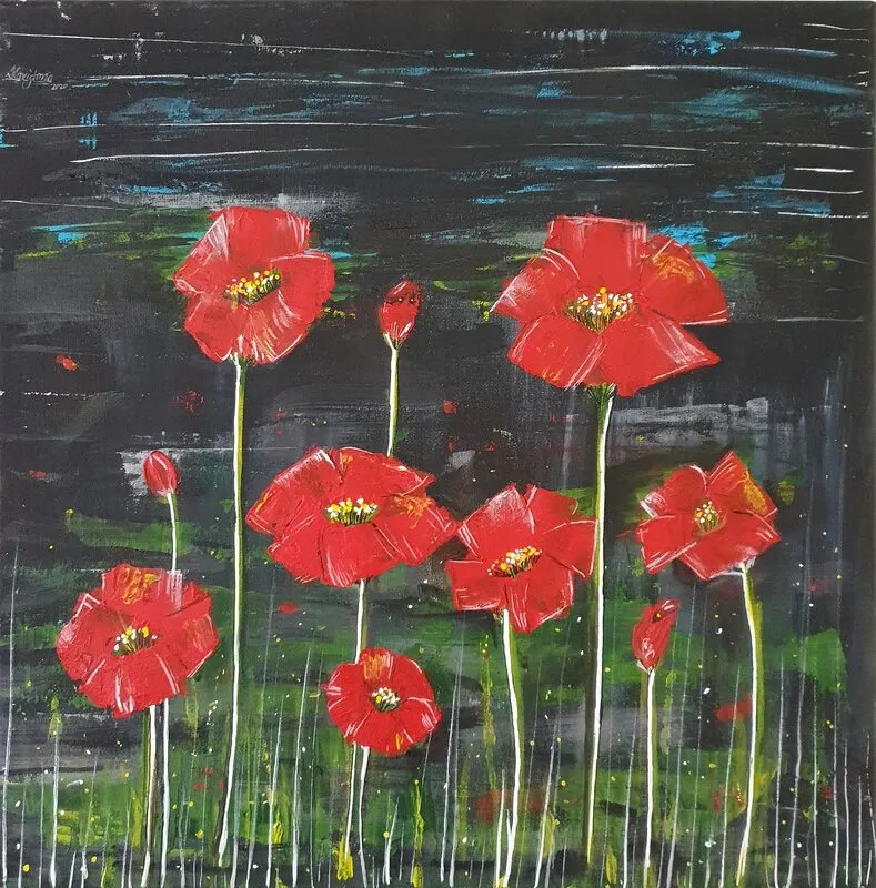 Akrylmålning Lovely Poppies 2 av Karishma Desai