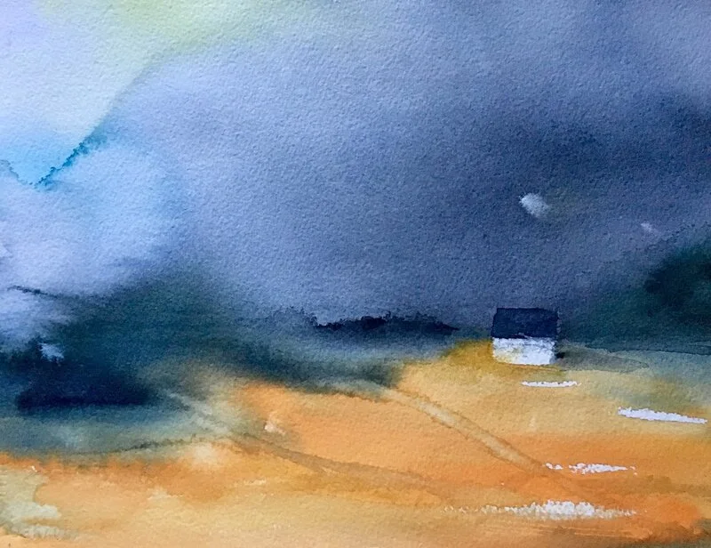 Akvarell Ensamt hus av Gunilla Tuvin