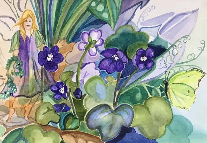 Akvarell Vårens första fjäril av Susanna Prestor