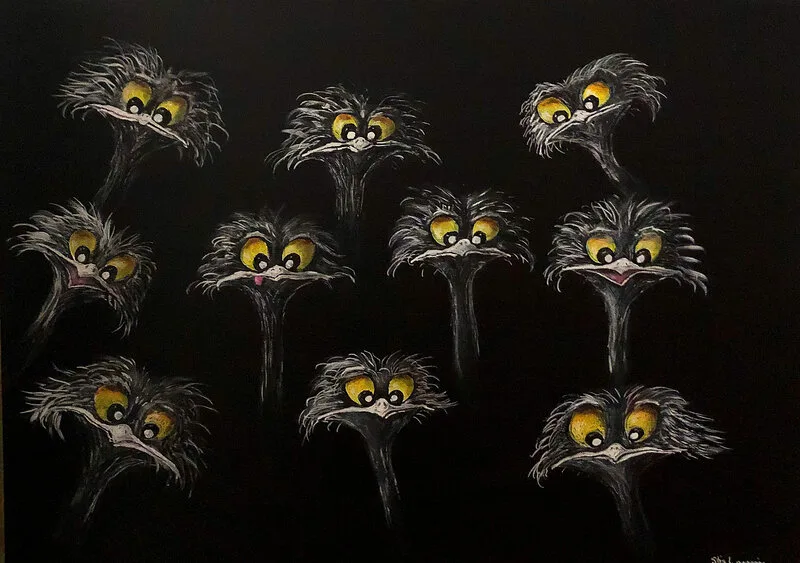 Akrylmålning Strutsar nr. 219 av Stig Laurin