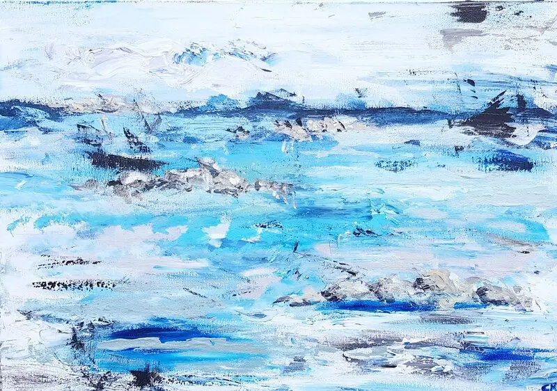 Akrylmålning Stilla dag i azurblått av Carin Kamsvåg