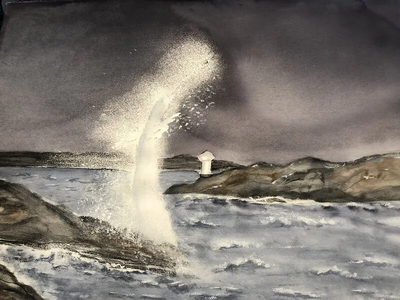 Akvarell När stormen river öppet hav av Marie Davidsson