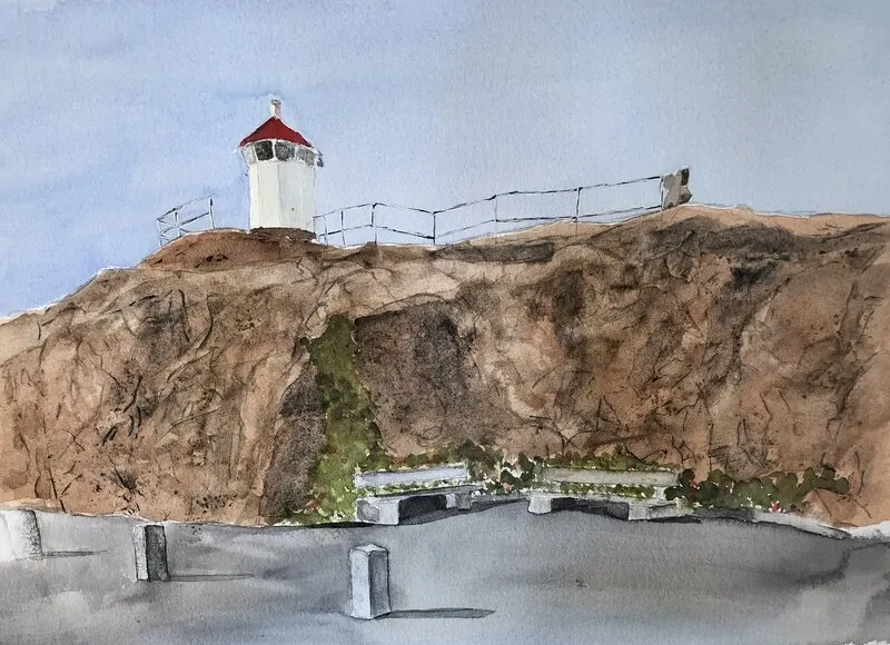 Akvarell Stadsvy från Lysekil av Marie Davidsson