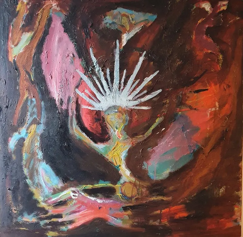 Oljemålning Lausarus hämtas upp från Dödsriket (övermålad version) av Jens Flemister Åkesson