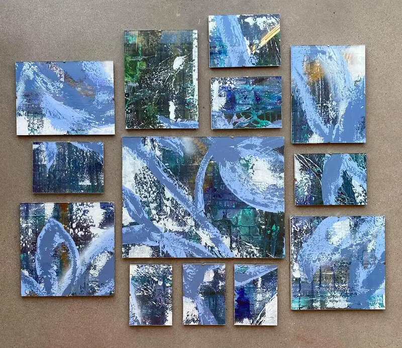 Akrylmålning Collage I av Camilla Qvarnkullen