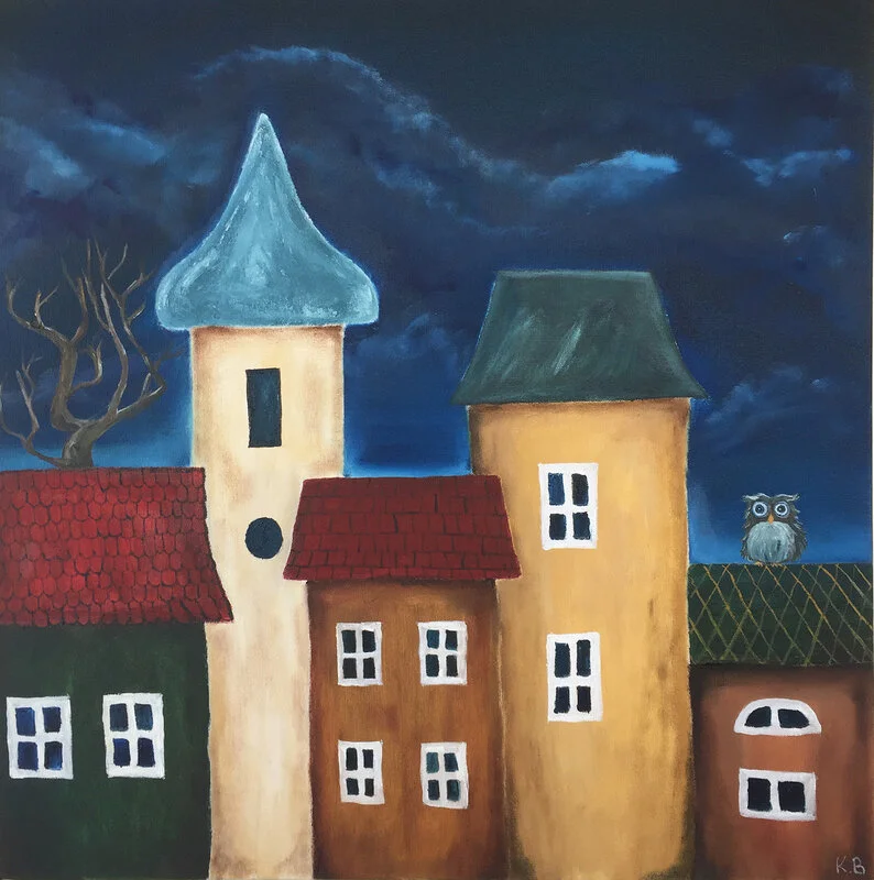 Oljemålning When The Night Falls av Katarina Bäcklund