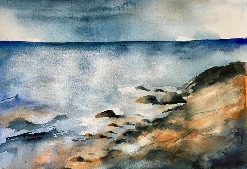 Akvarell Granithällen av Gunilla Tuvin